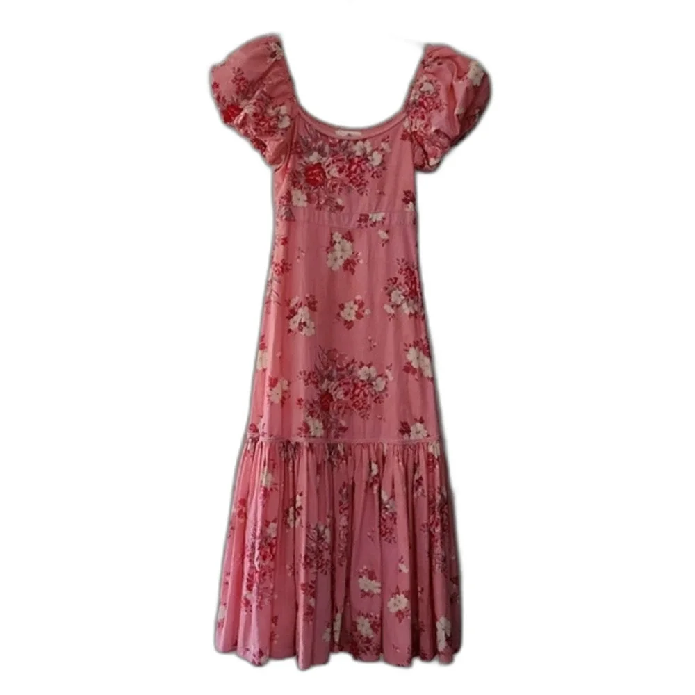 LoveShackFancy Salma Puff-Sleeve Cotton Maxi Dress, Pink, Size 0 - Picture 6 of 12